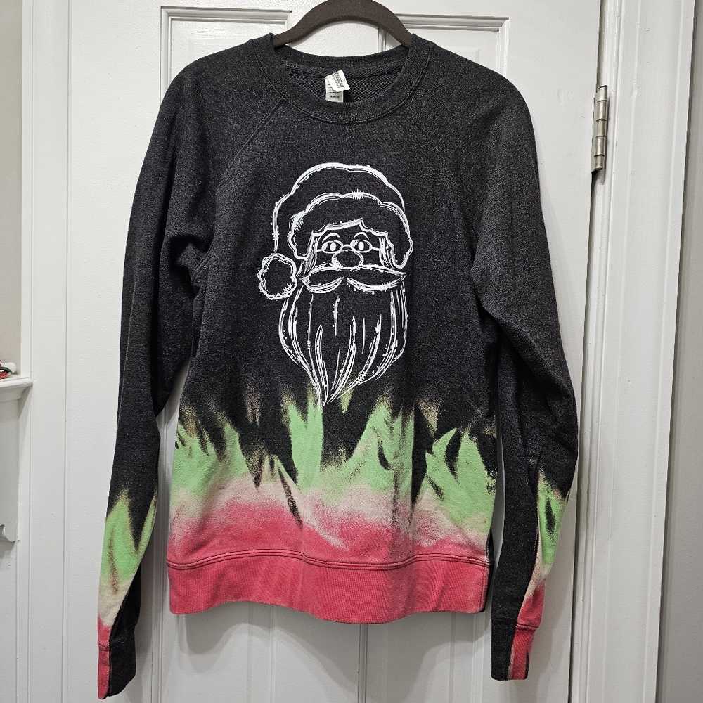 🎅 Custom Black Holiday Tie-Dye Santa Sweatshirt Adult Medium (fits like small)